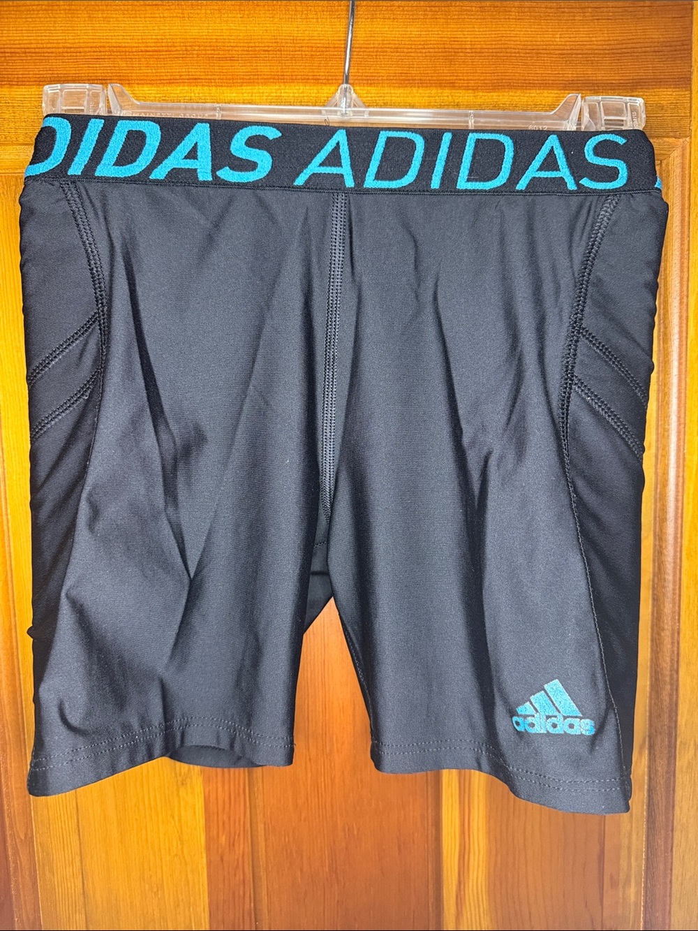 Adidas Girls Black Athletic Compression Sliding Shorts with Teal Logo